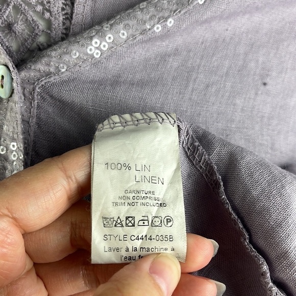 Charlie B Lavender Linen Sequin Button Front Lace Blouse Top Italy Size S - Picture 11 of 12